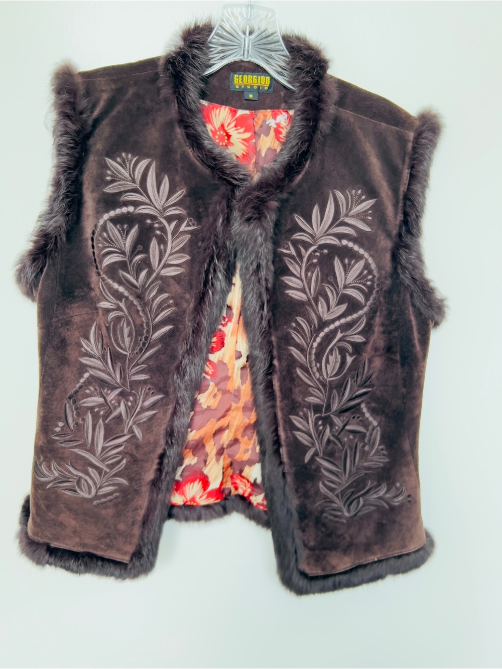 Georgiou women’s vintage Brown Fur Trim Suede Vest
